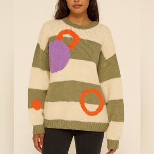 Renso Fabiani Womens Oversized Knit Patterned Crea Neck Sweater, Size 1 (small)